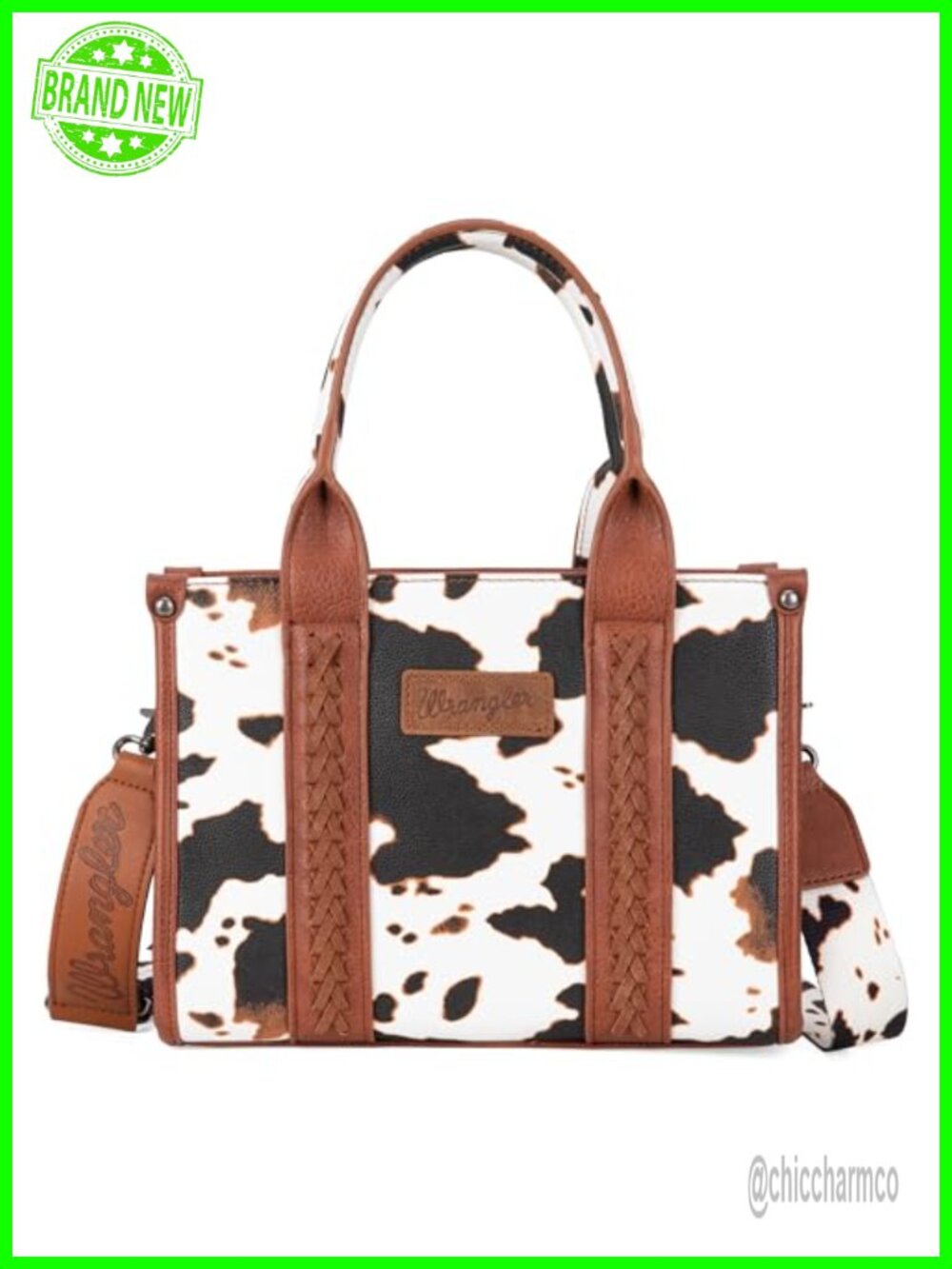 Cow Print Tote Bag Satchel Handbag with Guitar Strap